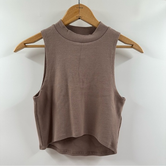 Forever 21 Brown Ribbed High Neck Cropped Tank – Size Medium - Picture 1 of 4